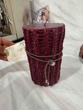 Brunello Cucinelli Deep Burgundy Textured Rope-Tie Pillar Candle